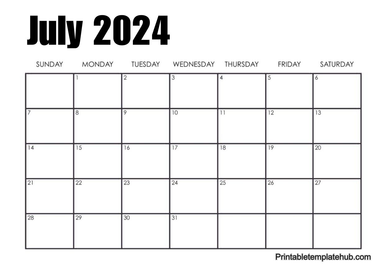 Blank July 2024 calendar template