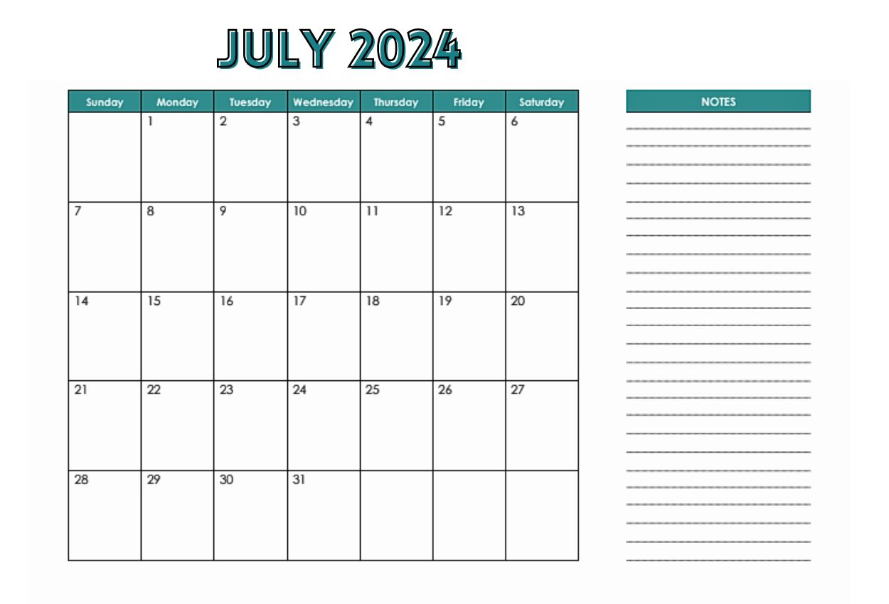 July 2024 With notes Calendar