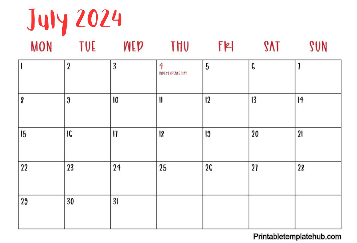July 2024 blank calendar