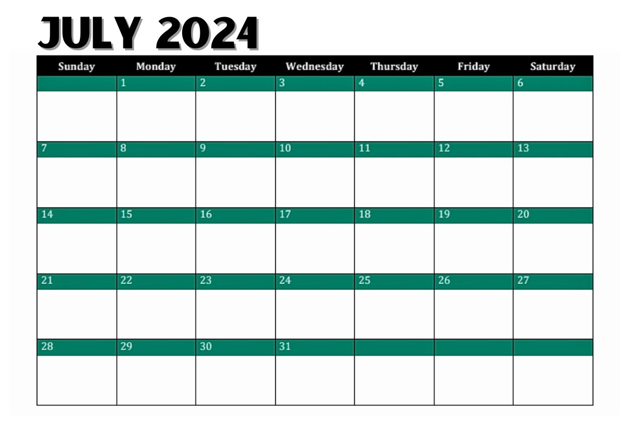 July 2024 calendar Fillable