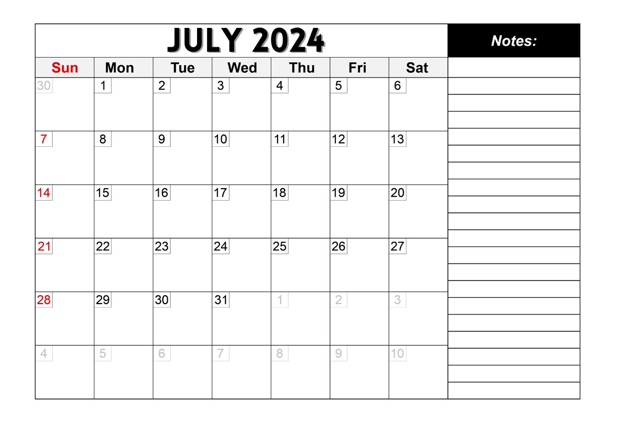 July 2024 calendar scheduler