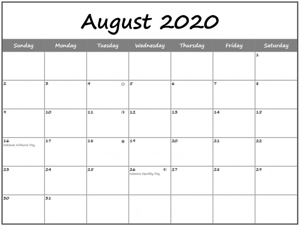 August 2020 Lunar Calendar