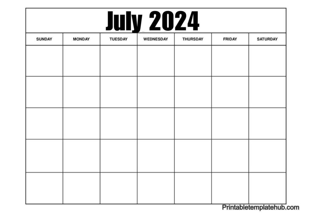 printable July 2024 blank template calendar
