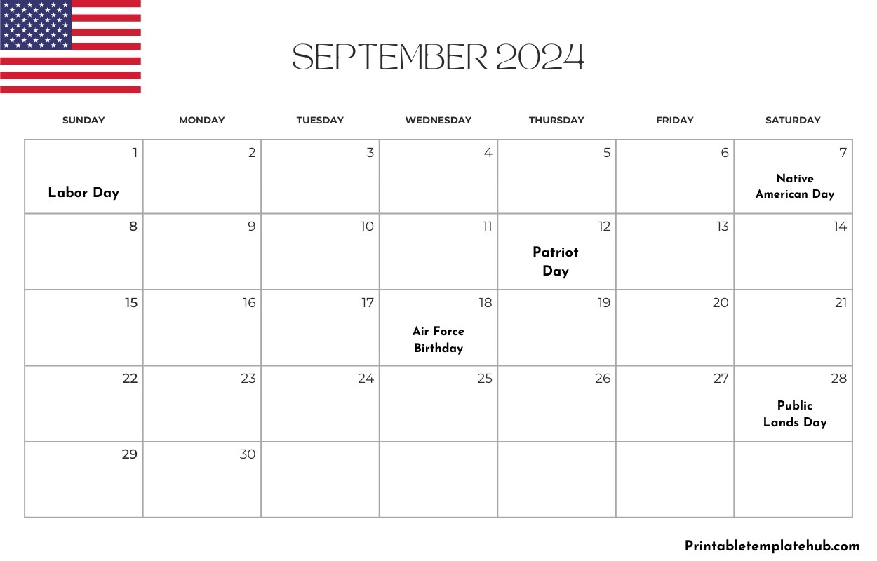 Printable September 2024 USA Calendar