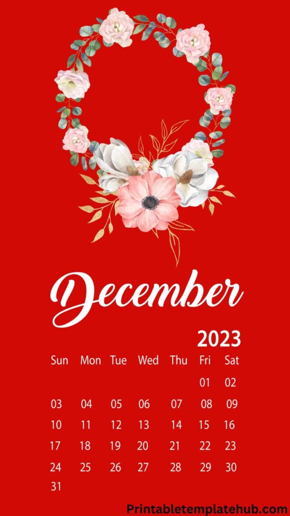 December 2023 Calendar Free iPhone Wallpaper