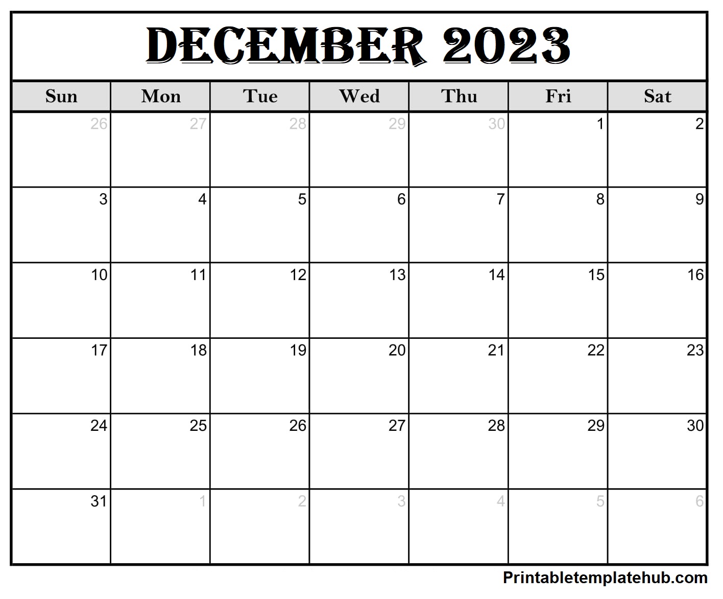 December 2023 Calendar Free
