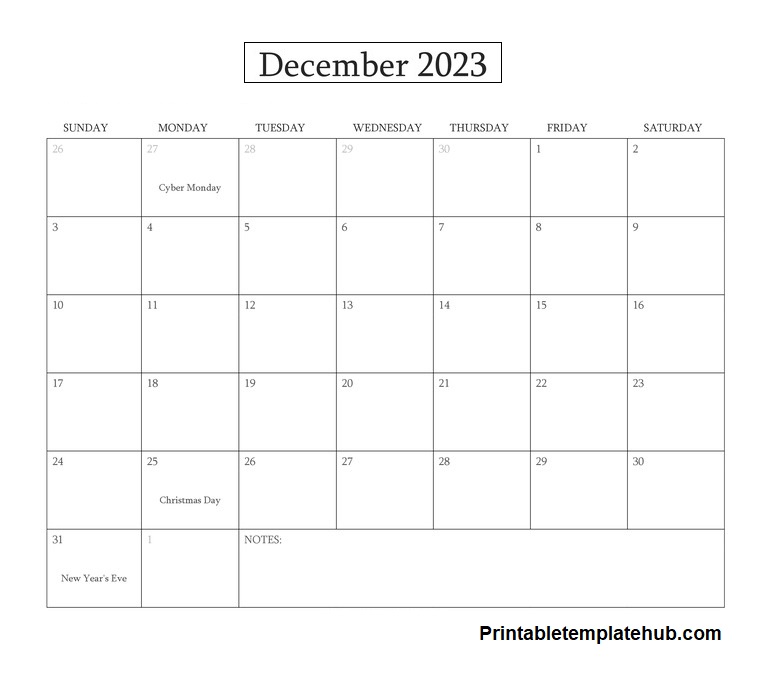 December 2023 Fillable Calendar
