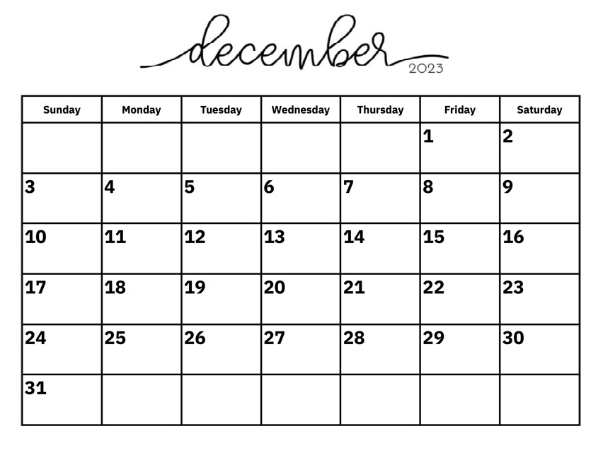 Free December 2023 Calendar