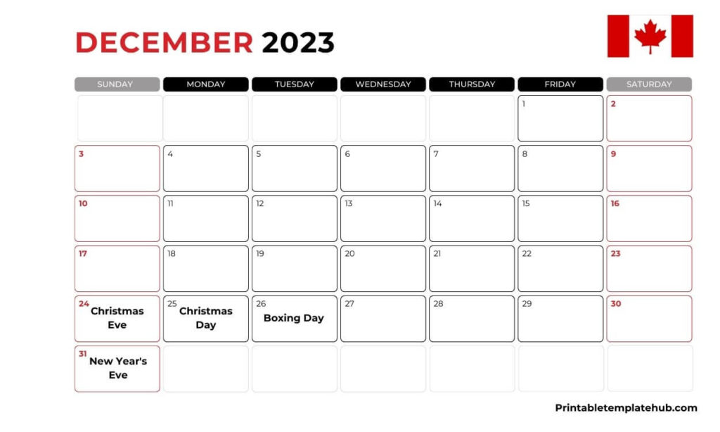 December 2023 Canada Calendar