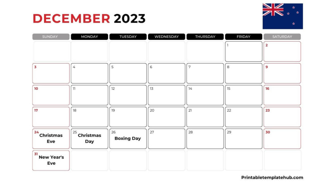 December 2023 New Zealand Calendar