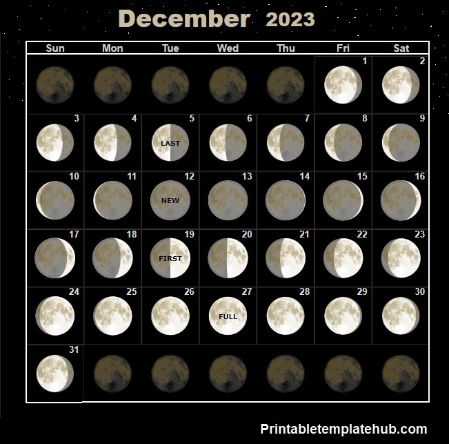 Printable December Calendar 2023 Lunar Phases