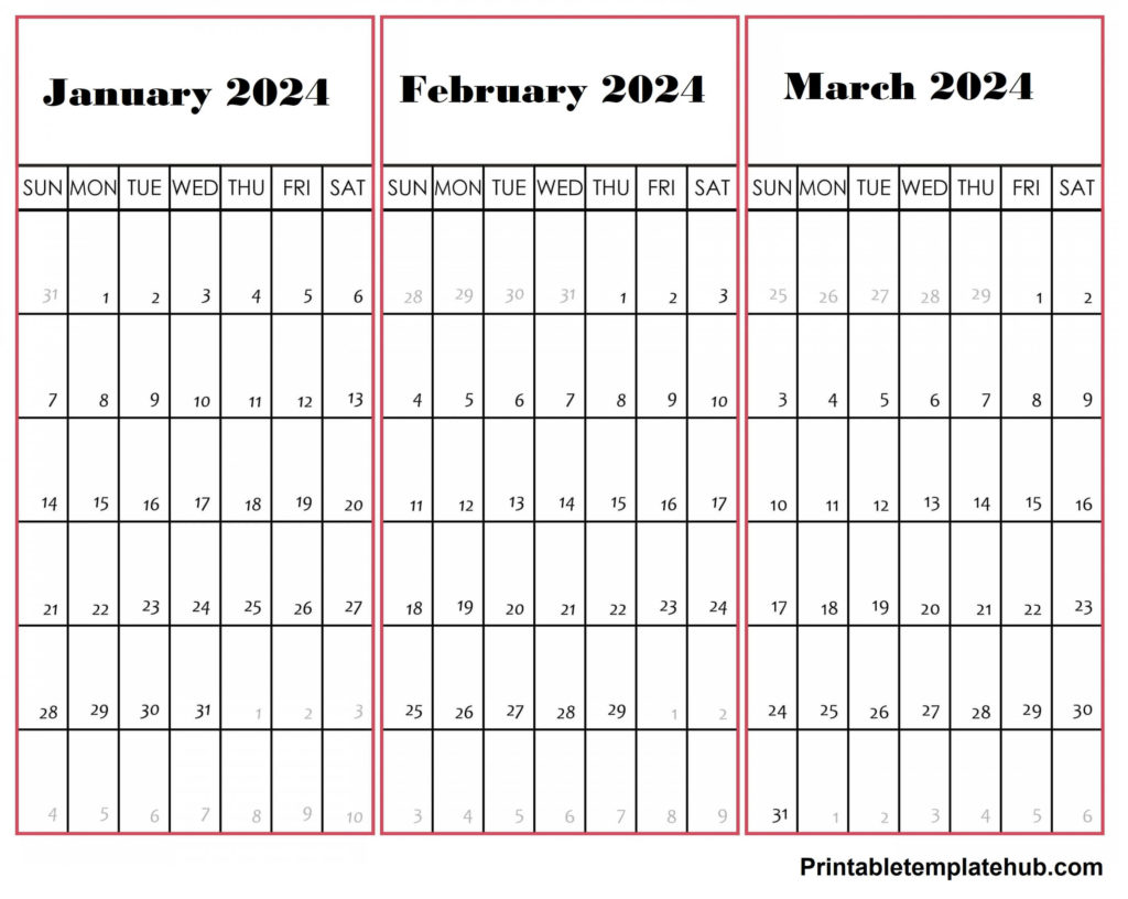 Free January To March 2024 Calendar