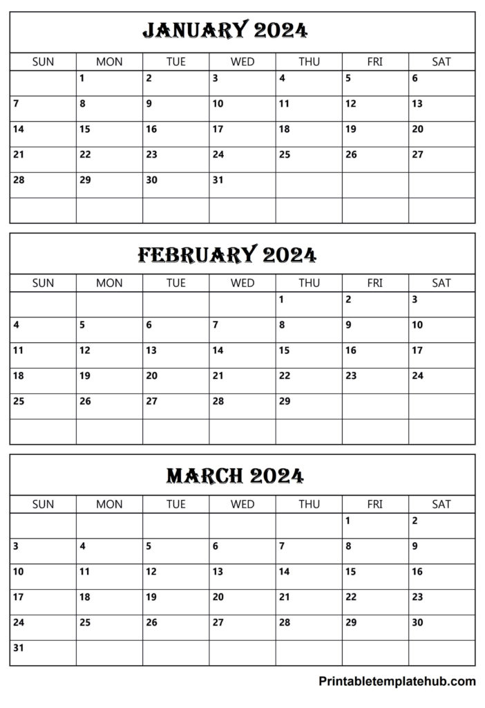 January To March 2024 Calendar