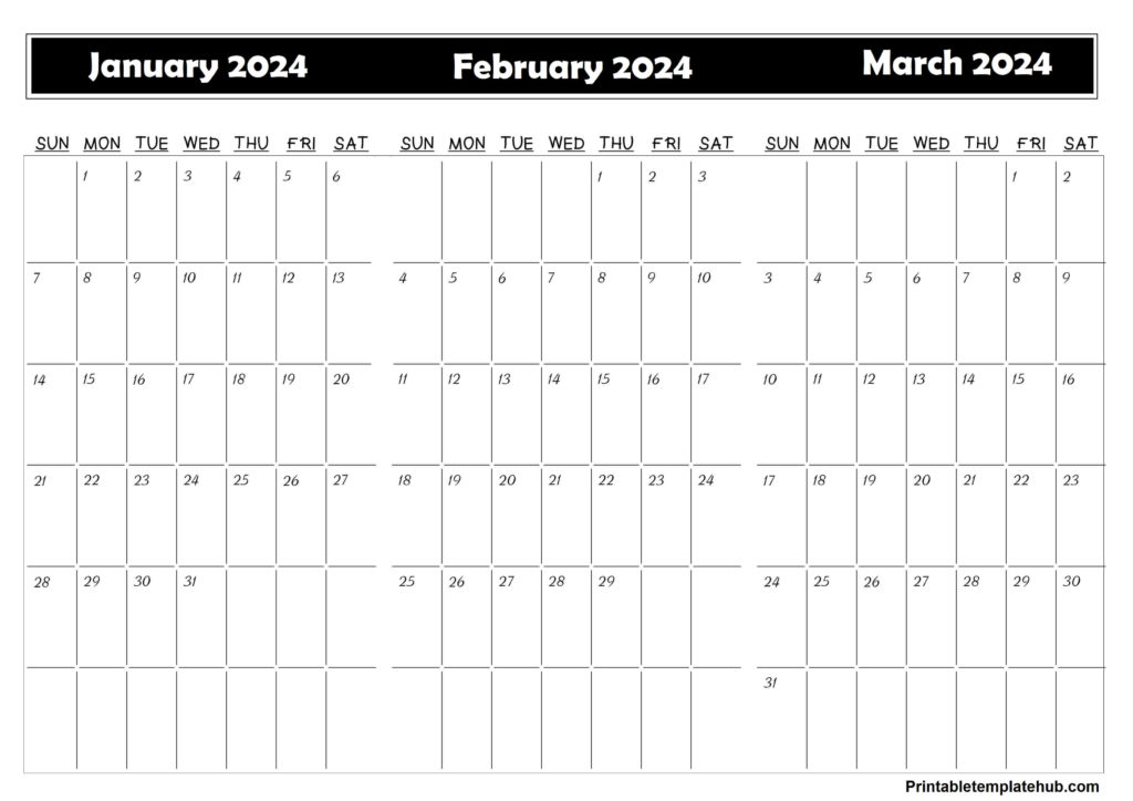 January To March 2024 Calendar Free