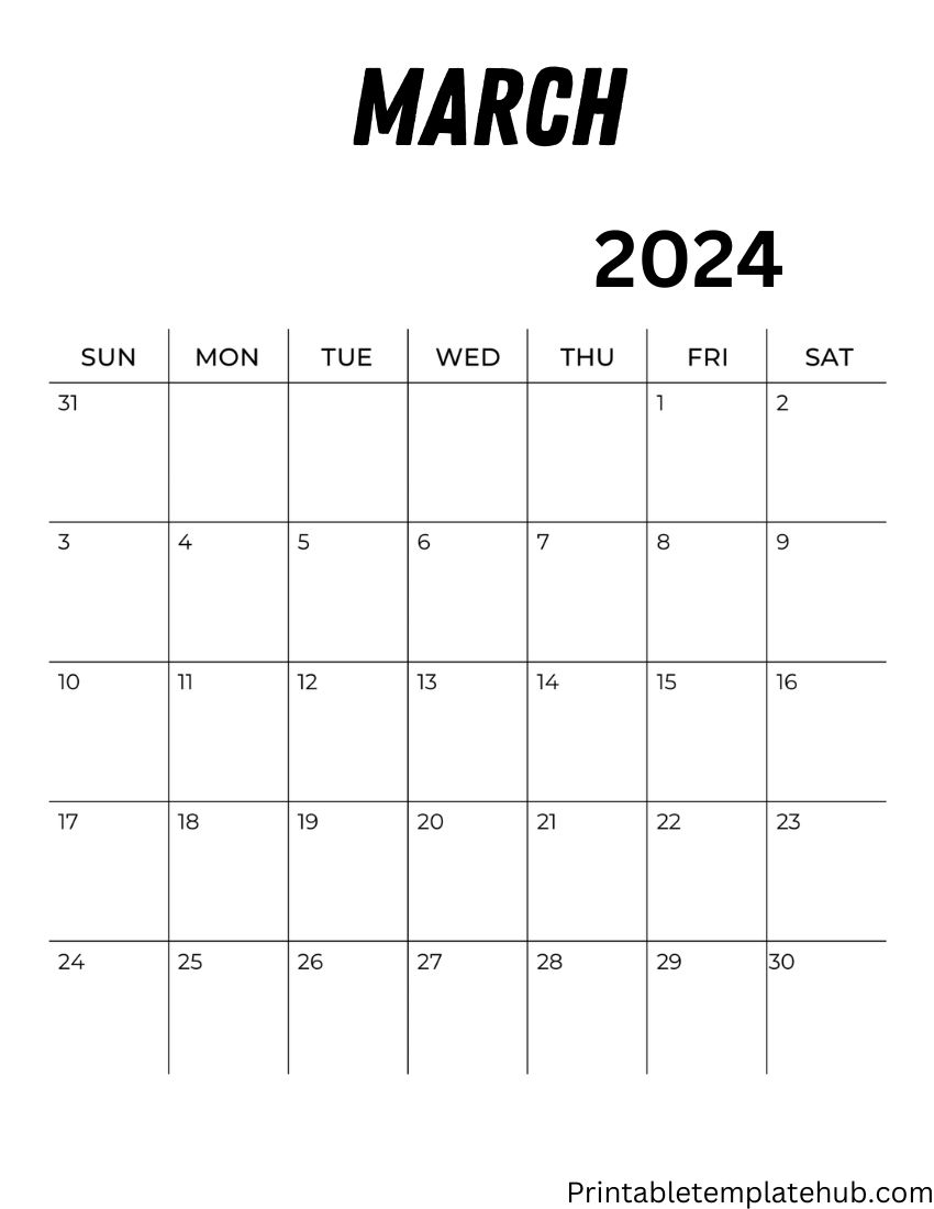 March 2024 A4 Calendar