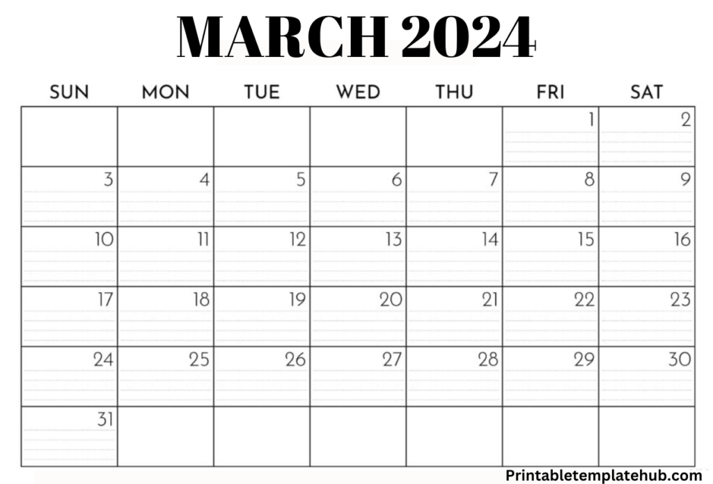 March 2024 Calendar Landscape