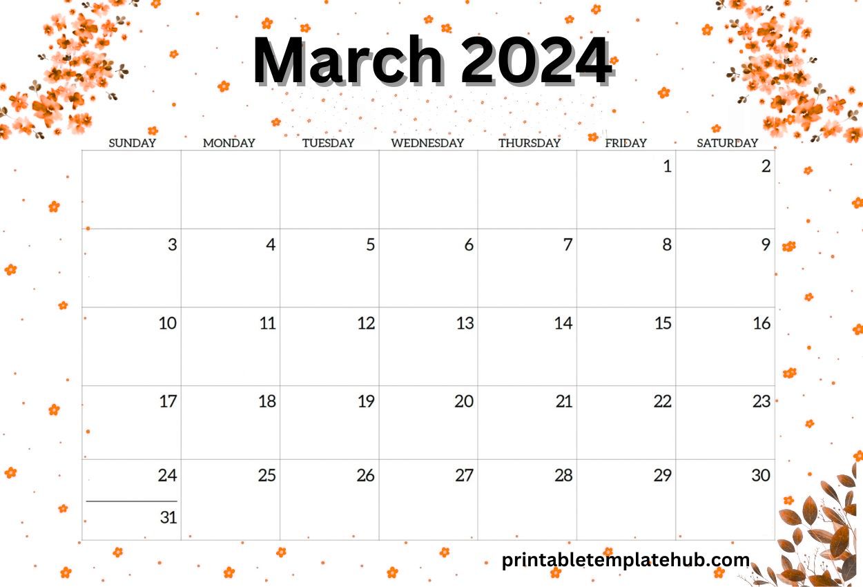 March 2024 Floral Wall Calendar