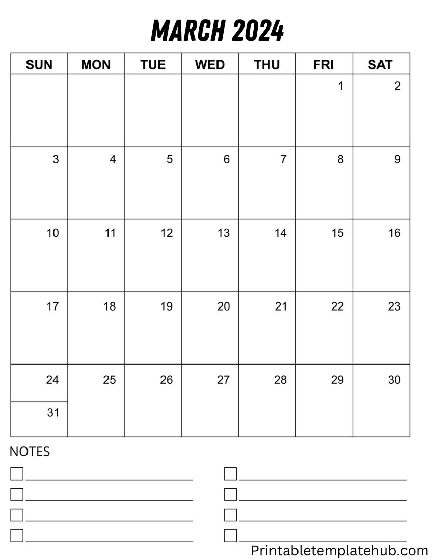 March 2024 Free Monthly Calendar