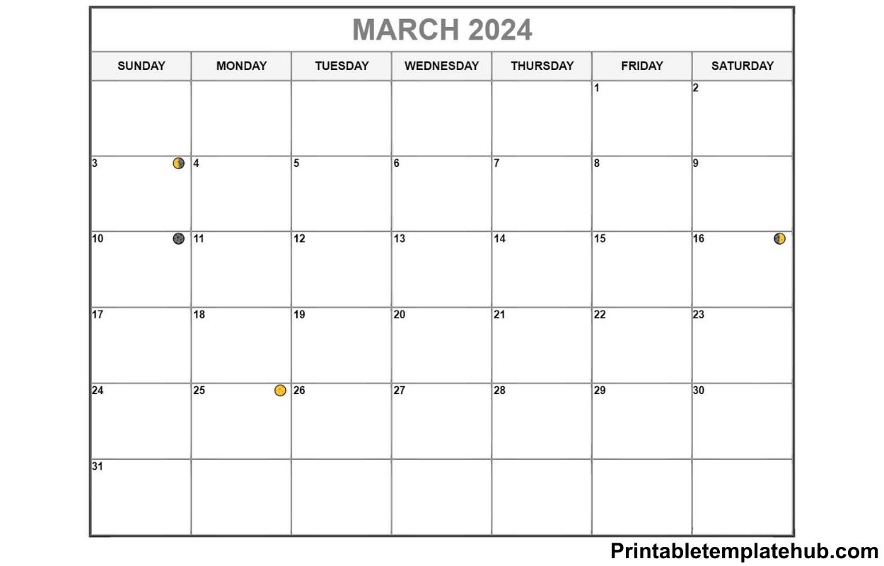 March 2024 Moon Phases Calendar PDF