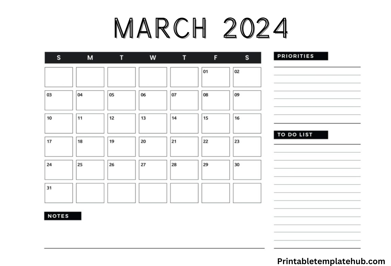 March 2024 Notable Calendar