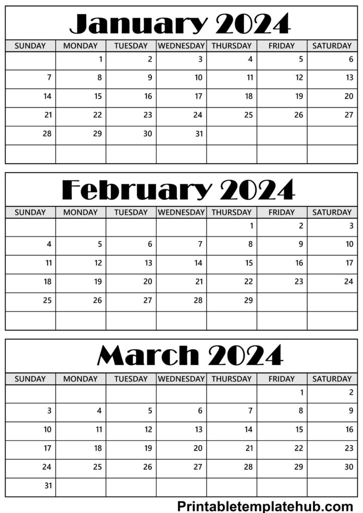 Printable January To March 2024 Calendar