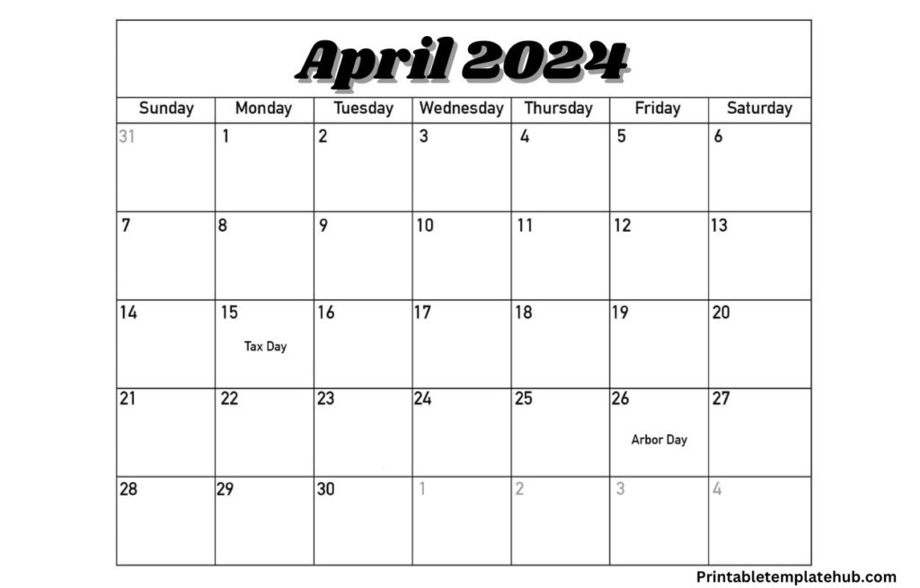 April 2024 Blank Calendar Page