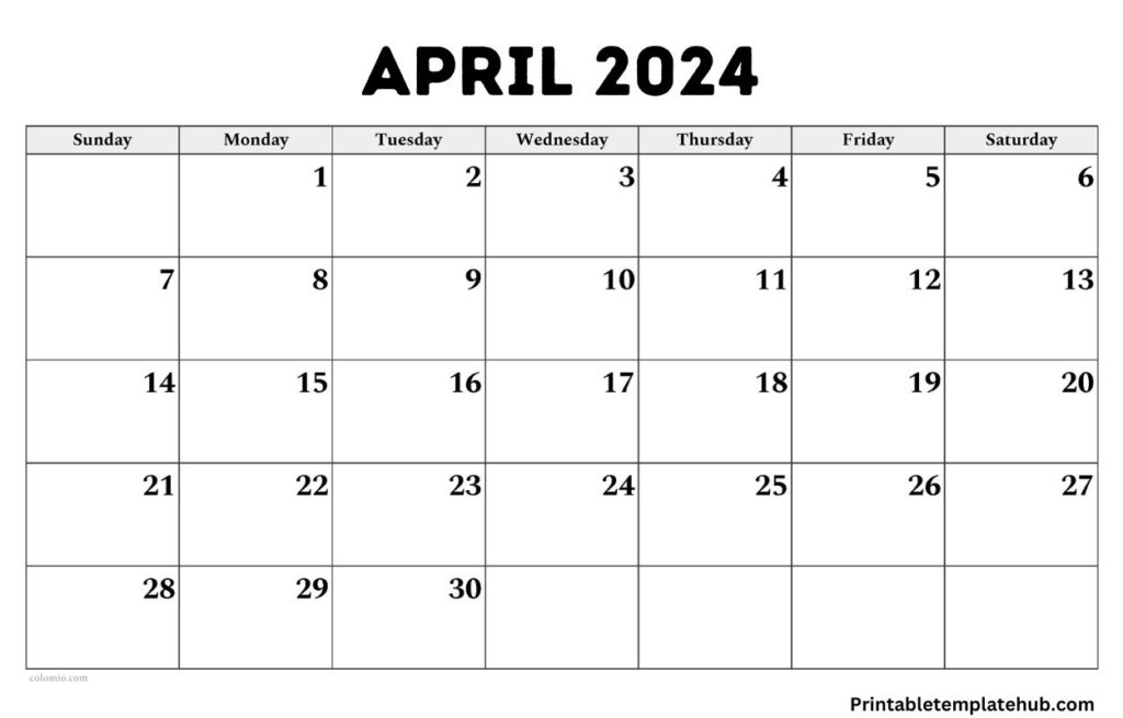 April 2024 Calendar Blank Format