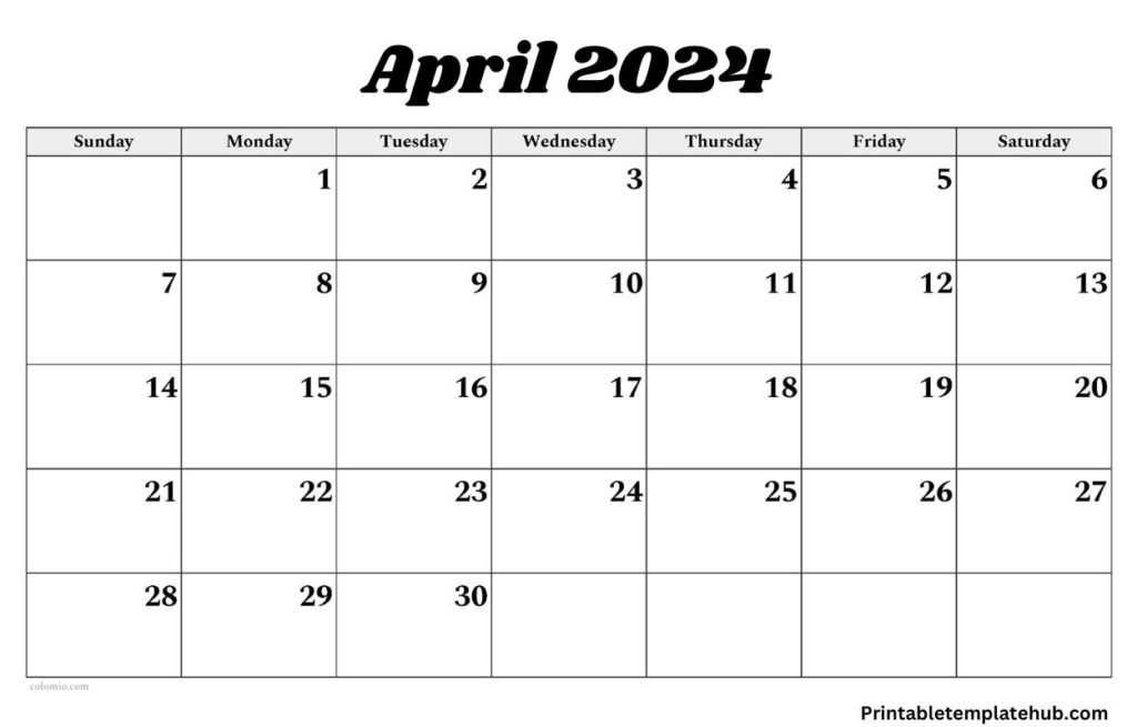 April 2024 Calendar Fillable Template