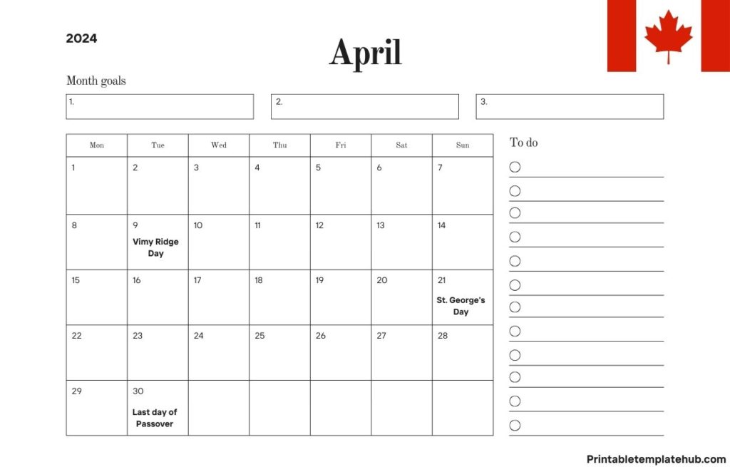 April 2024 Canada Calendar
