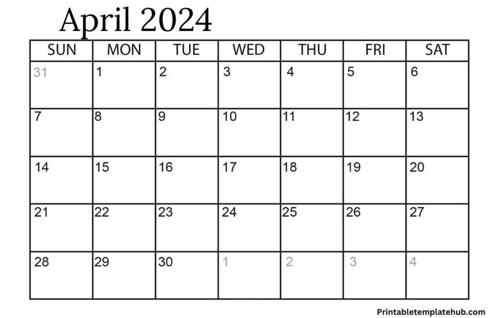 April 2024 Fillable calendar