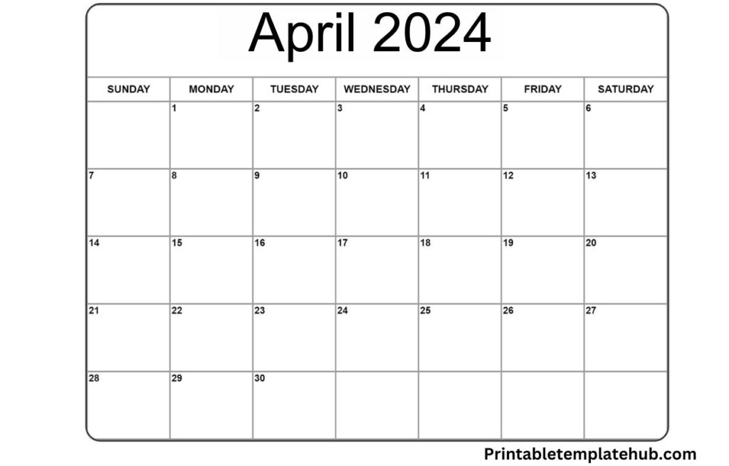 Blank April 2024 Calendar Template