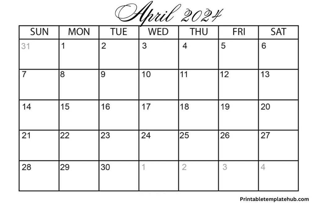 Free April 2024 Blank Calendar Template