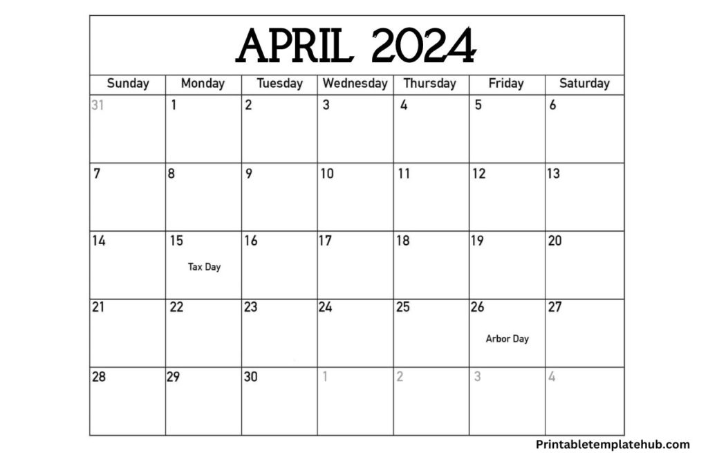 Free April 2024 Calendar Fillable