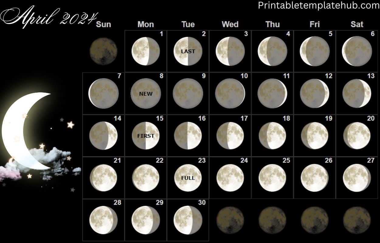 Free April 2024 Moon Phases Calendar With Date
