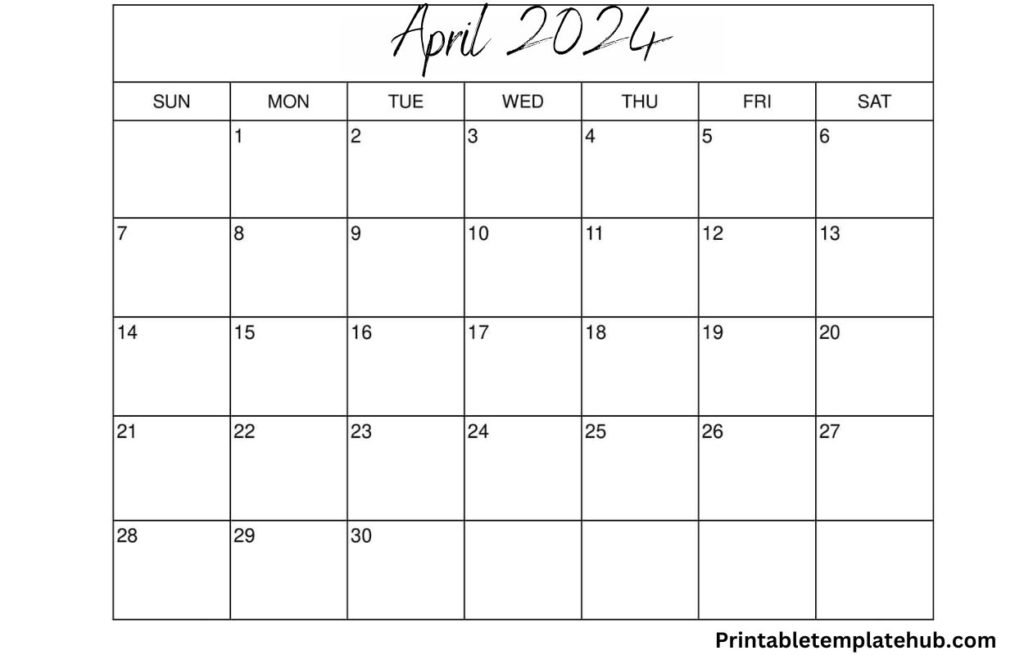 Printable April 2024 Blank Calendar