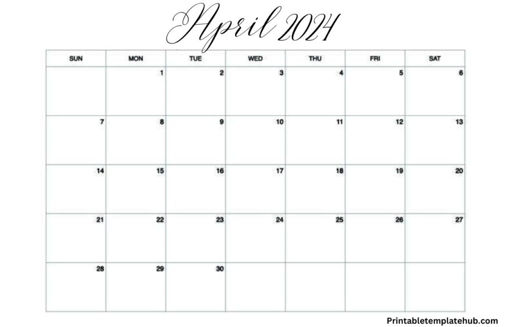 Printable Fillable April 2024 Calendar