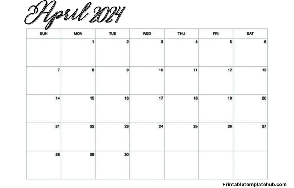 printable April 2024 Calendar Blank template