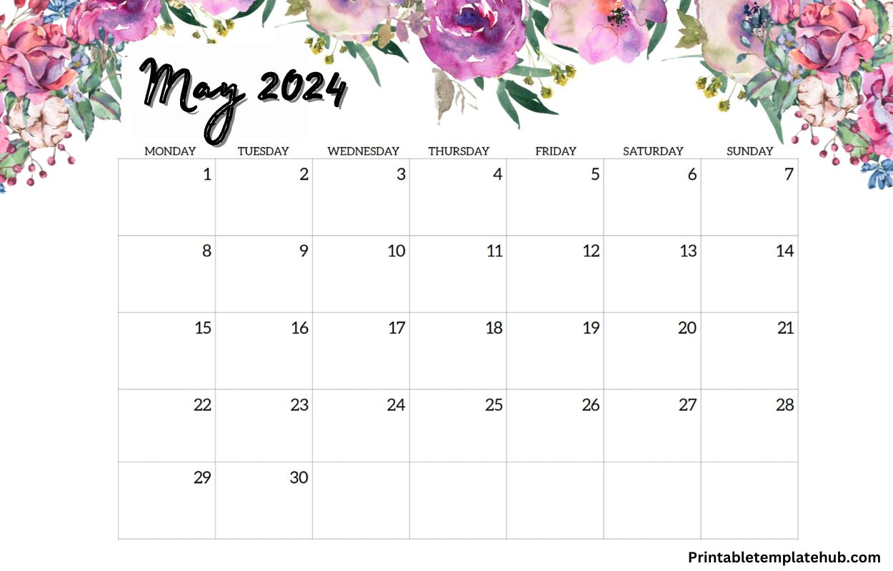 Floral May 2024 Calendar For Wall & Desk