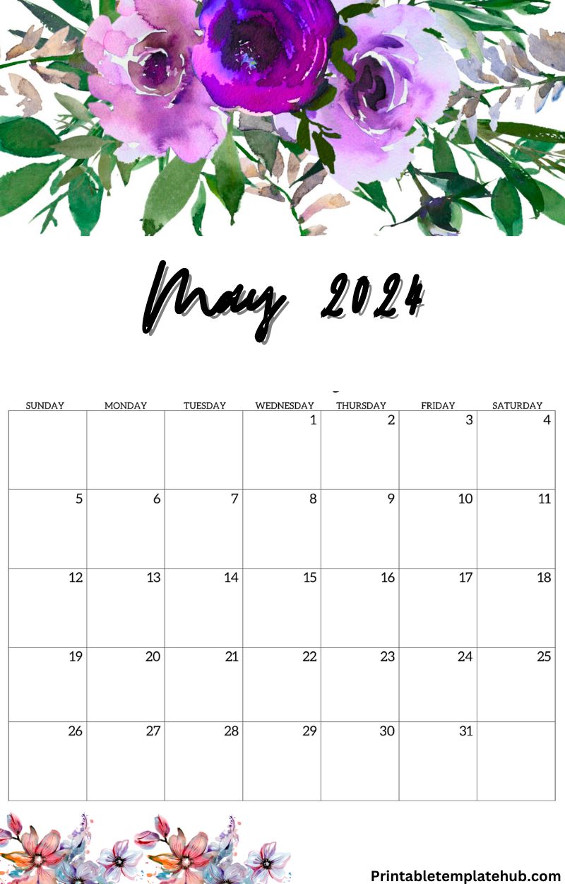 Floral May 2024 Calendar HD Wallpaper