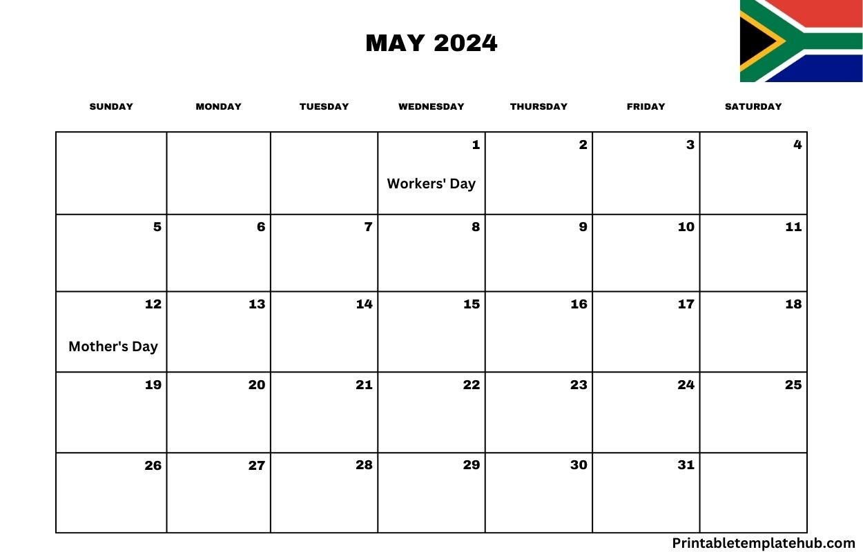 Free May 2024 South Africa Holiday Calendar