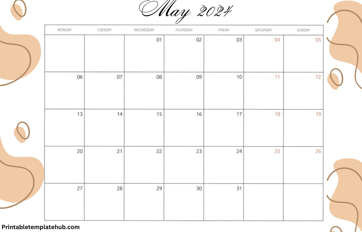 May 2024 Calendar Cute PNG