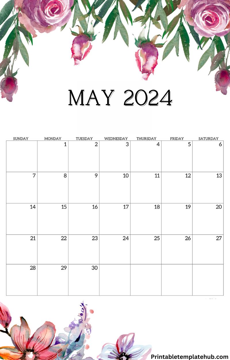 May 2024 Calendar Floral Design