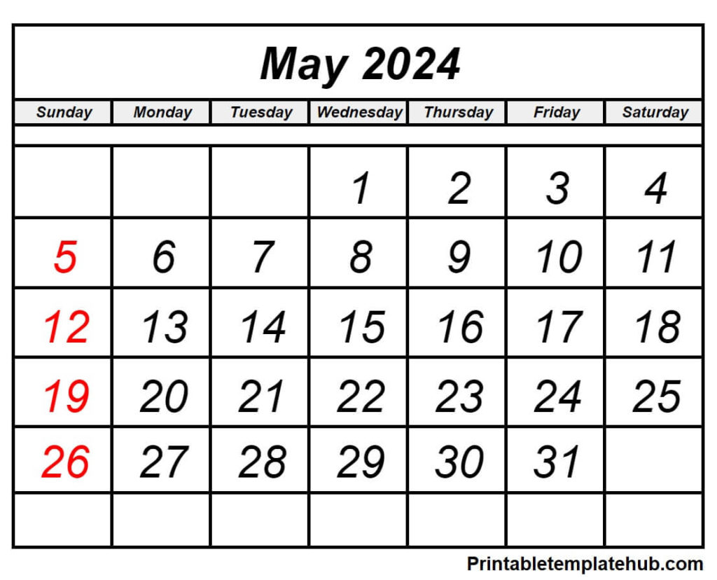 May 2024 Calendar For Home