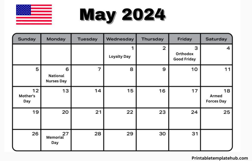 May 2024 Calendar xls USA