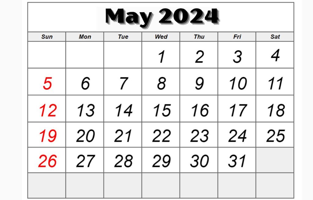 May 2024 Editable word Calendar