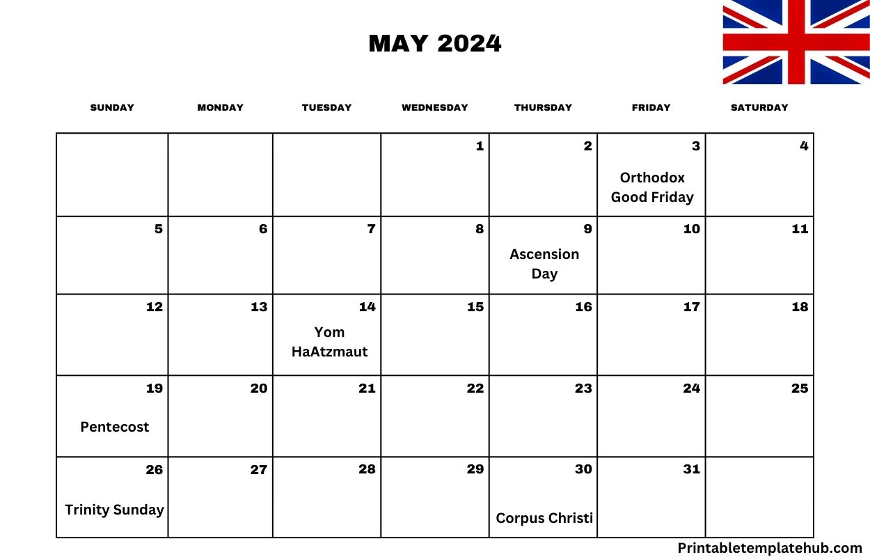 May 2024 UK Calendar