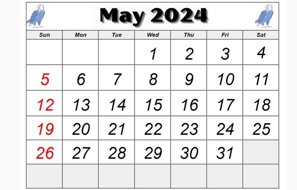 May 2024 USA Editable word Calendar