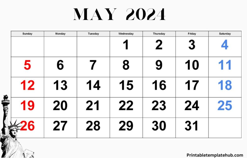 May 2024 monthly USA calendar pdf word excel