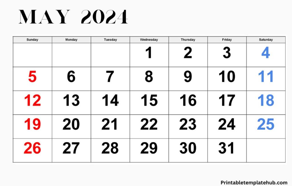 May 2024 monthly calendar pdf word excel