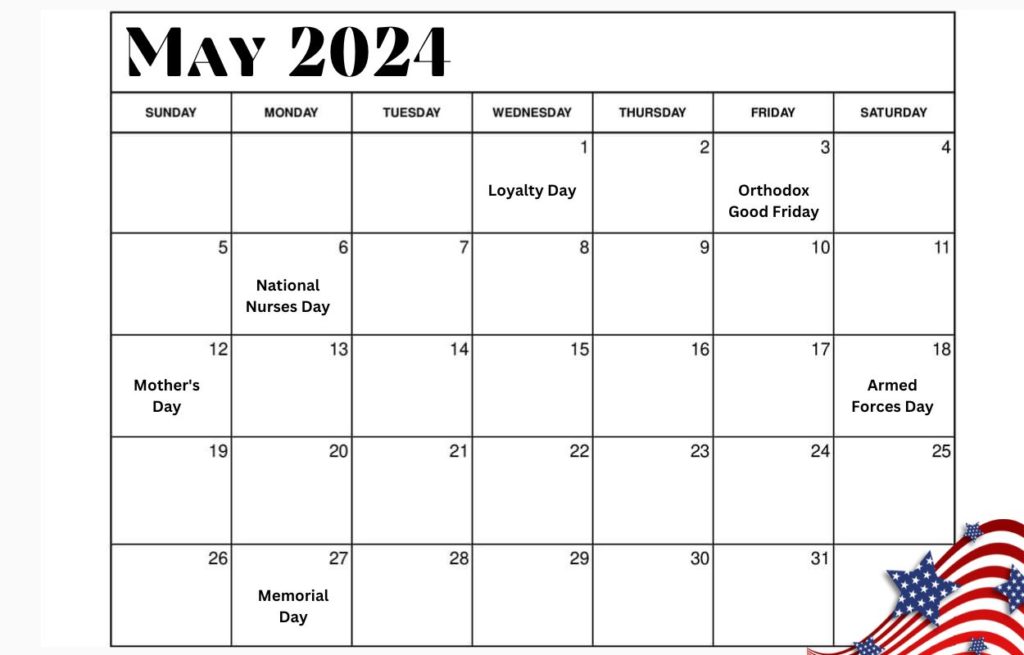 may 2024 USA printable calendar